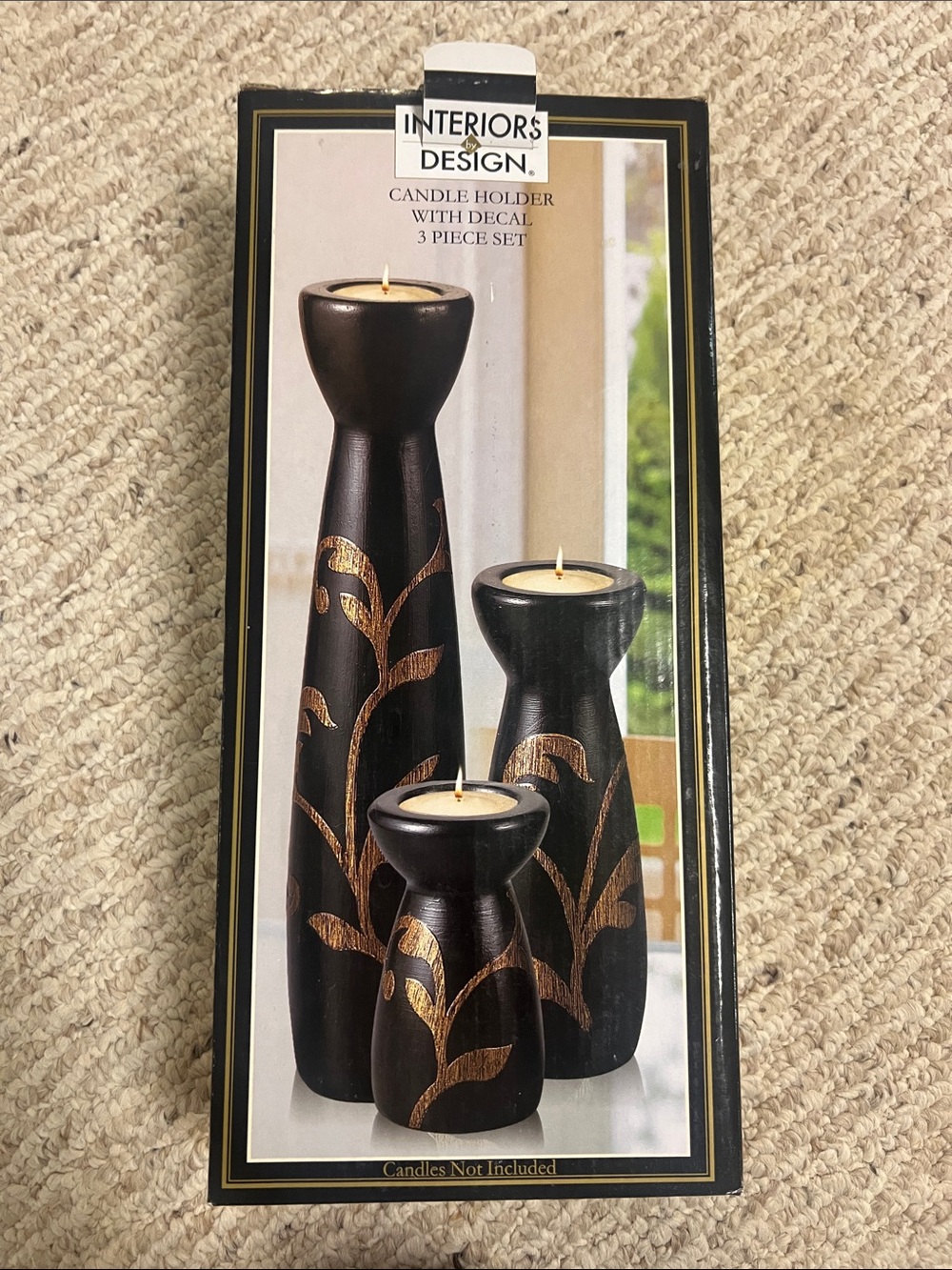 Interiors by Design Brown Candle Holder Set with Gold Leaf Accents